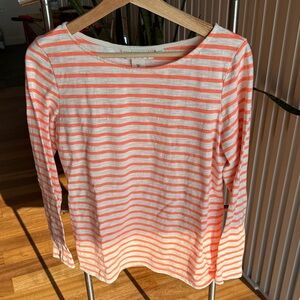 Anthropologie Orange and White Striped Long Sleeve Tee